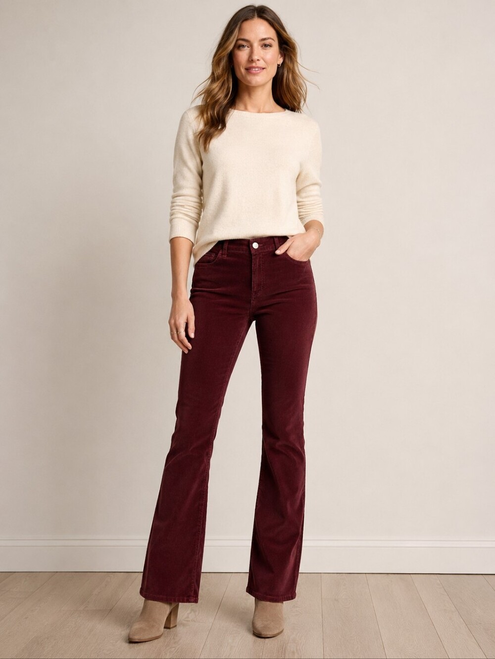 LOFT Boot Cut Corduroy Jeans in Burgundy